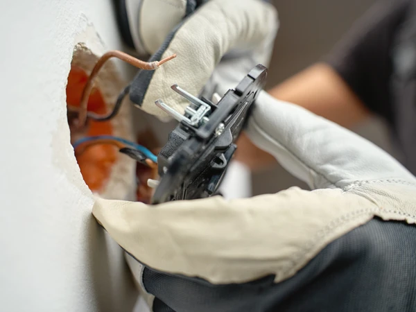 Un électricien professionnel travaillant sur le système électrique, le concept d'amélioration et de réparation des maisons