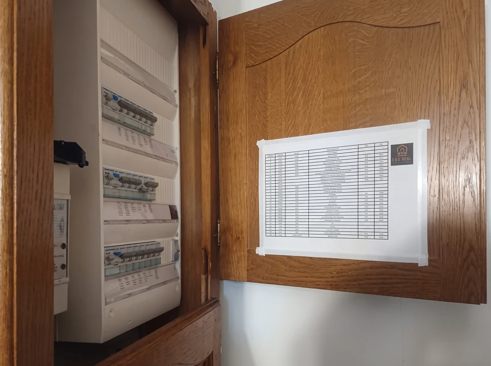 Un électricien effectue des mesures électriques dans un tableau de distribution intérieur